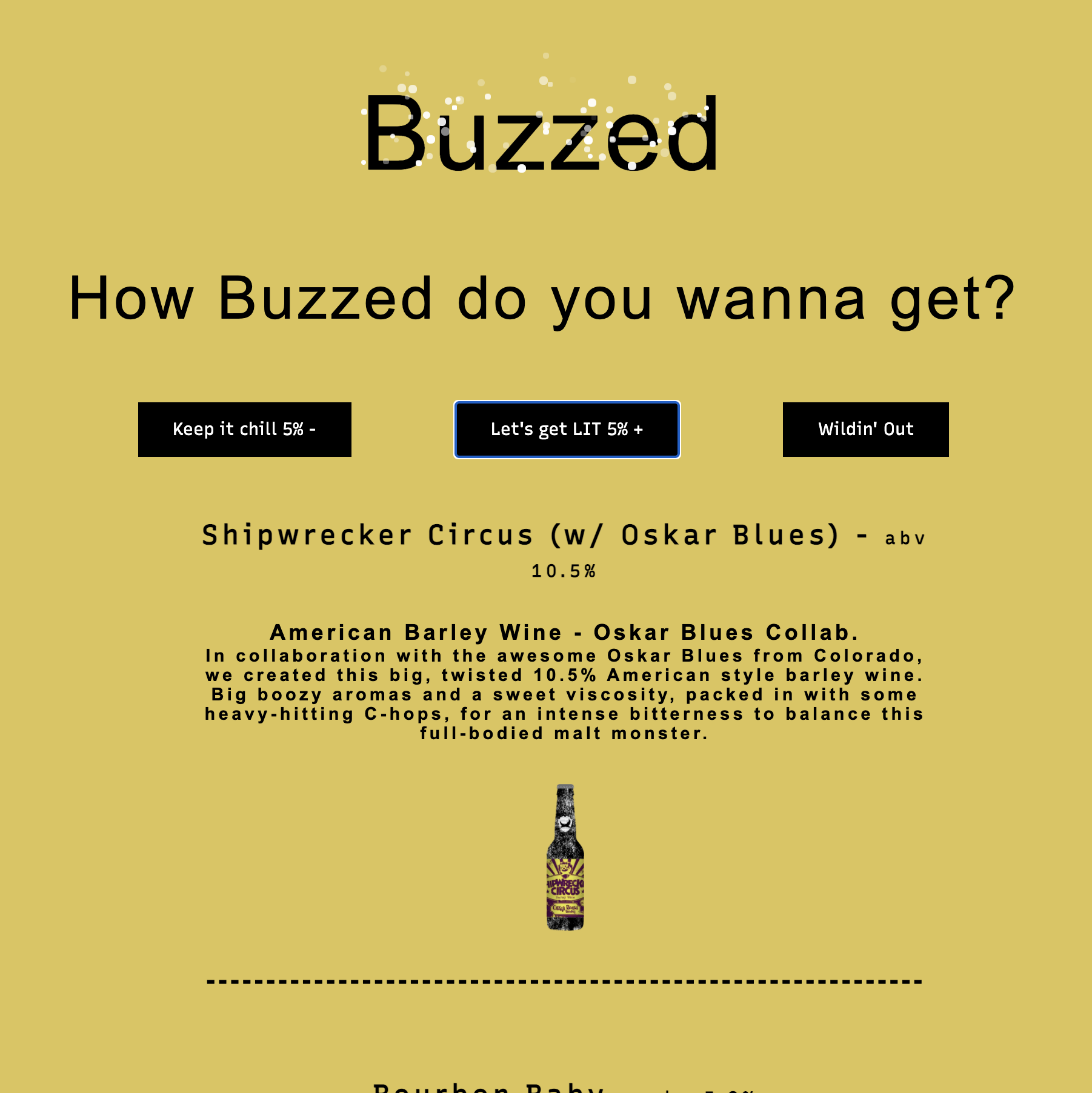 landing page of Buzzed site