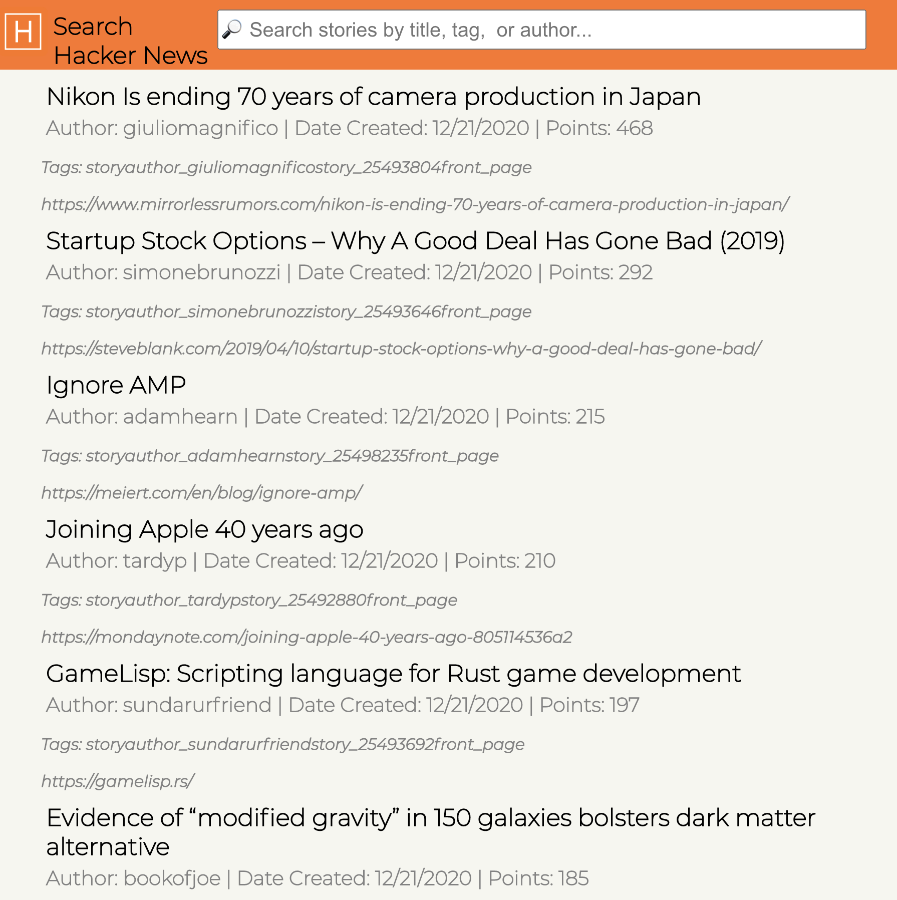 landing page of HackerNews