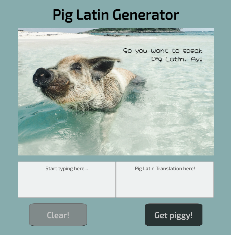 landing page of pig latin generator